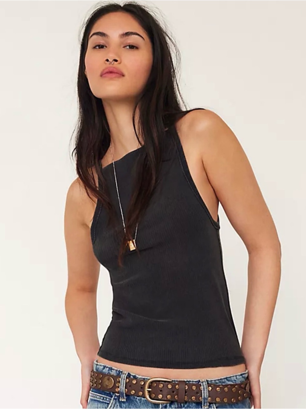 We The Free Black Ribbed Tank